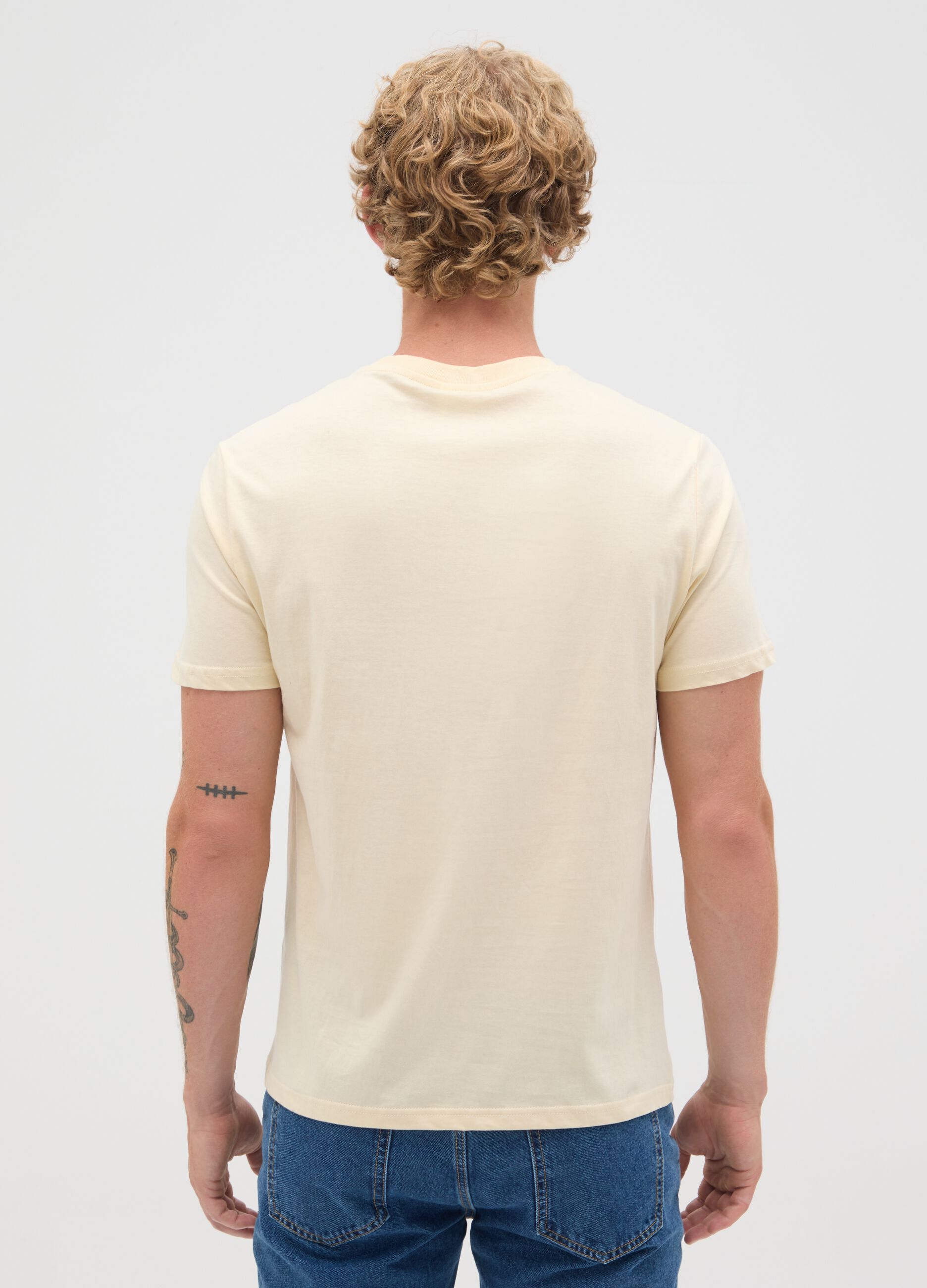 Men's beige regular fit pure cotton T-shirt