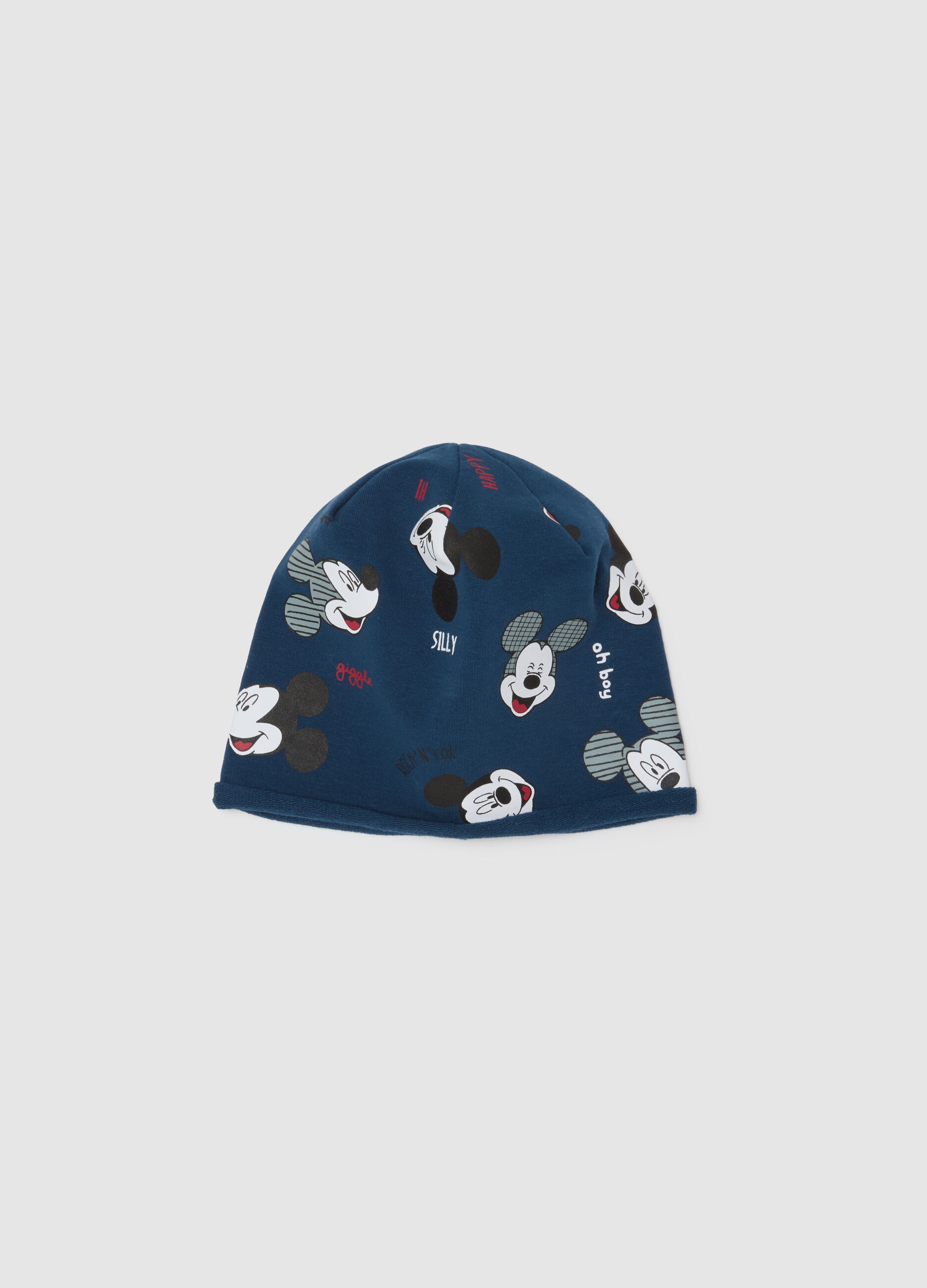 Cappello da neonato in cotone blu con Mickey Mouse