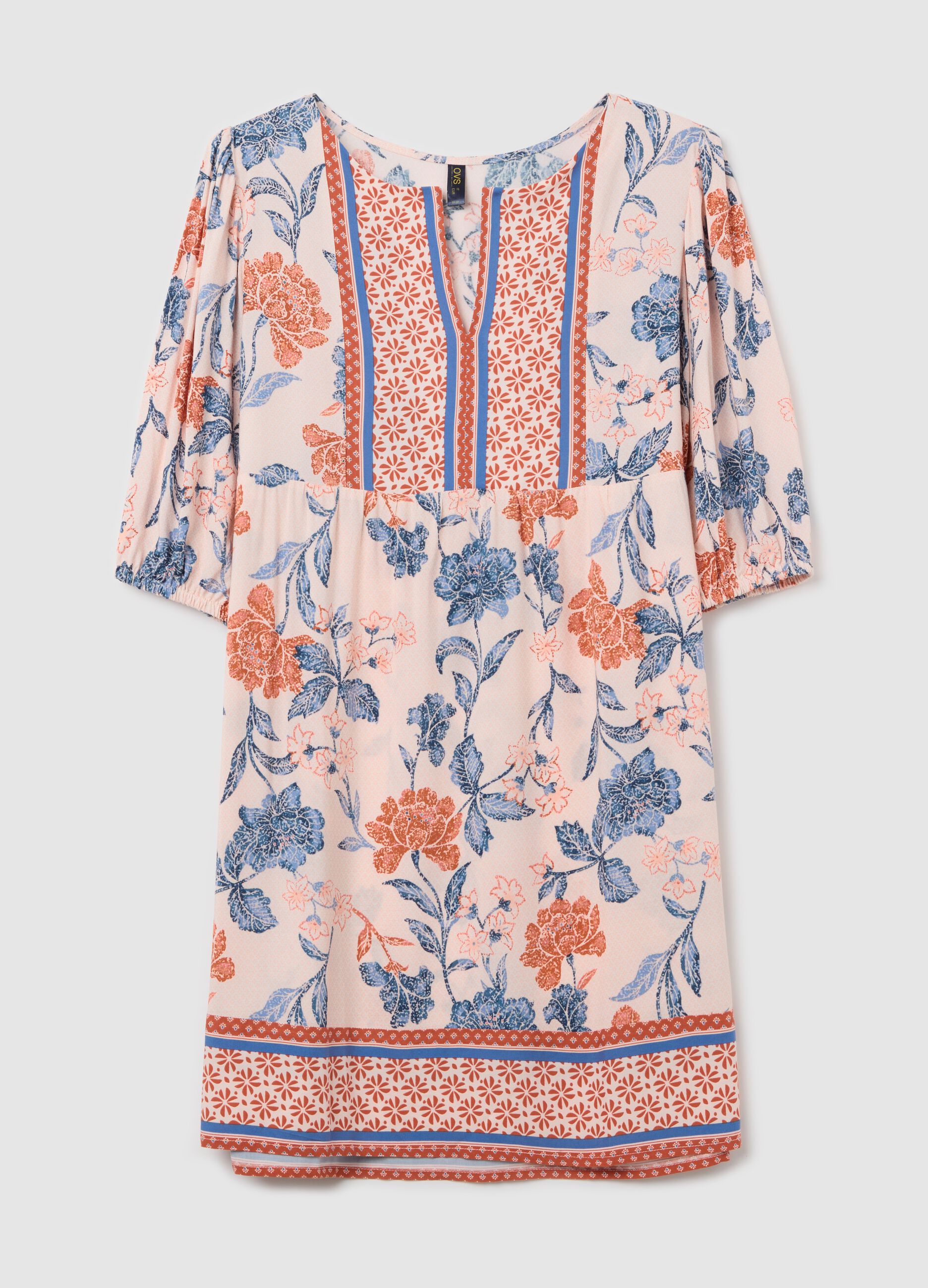 Camicia da notte arancione e azzurro con stampa floreale