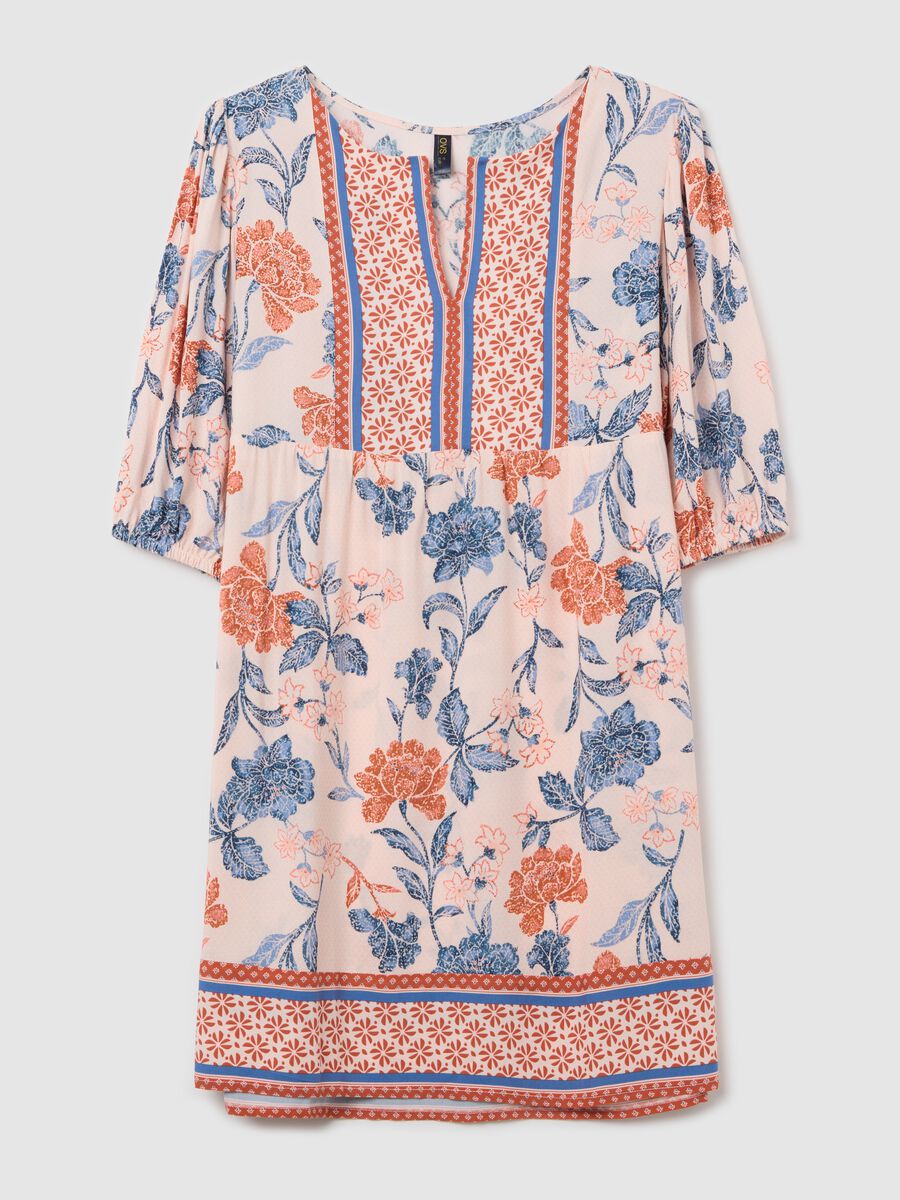Orange and light blue nightdress with floral print_4