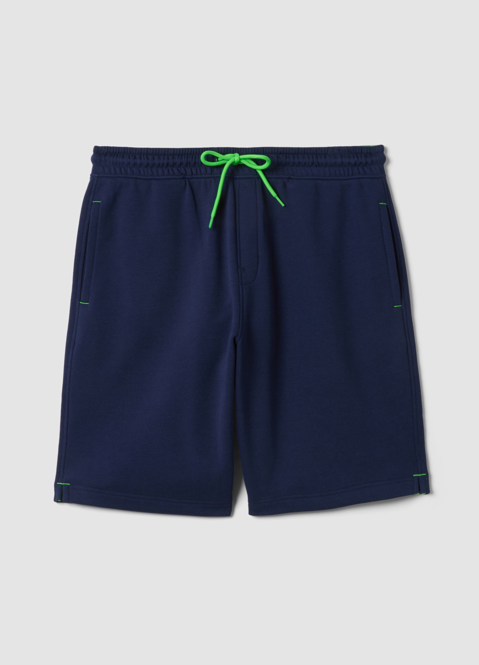 Blue cotton-blend Bermuda shorts with elasticated waistband