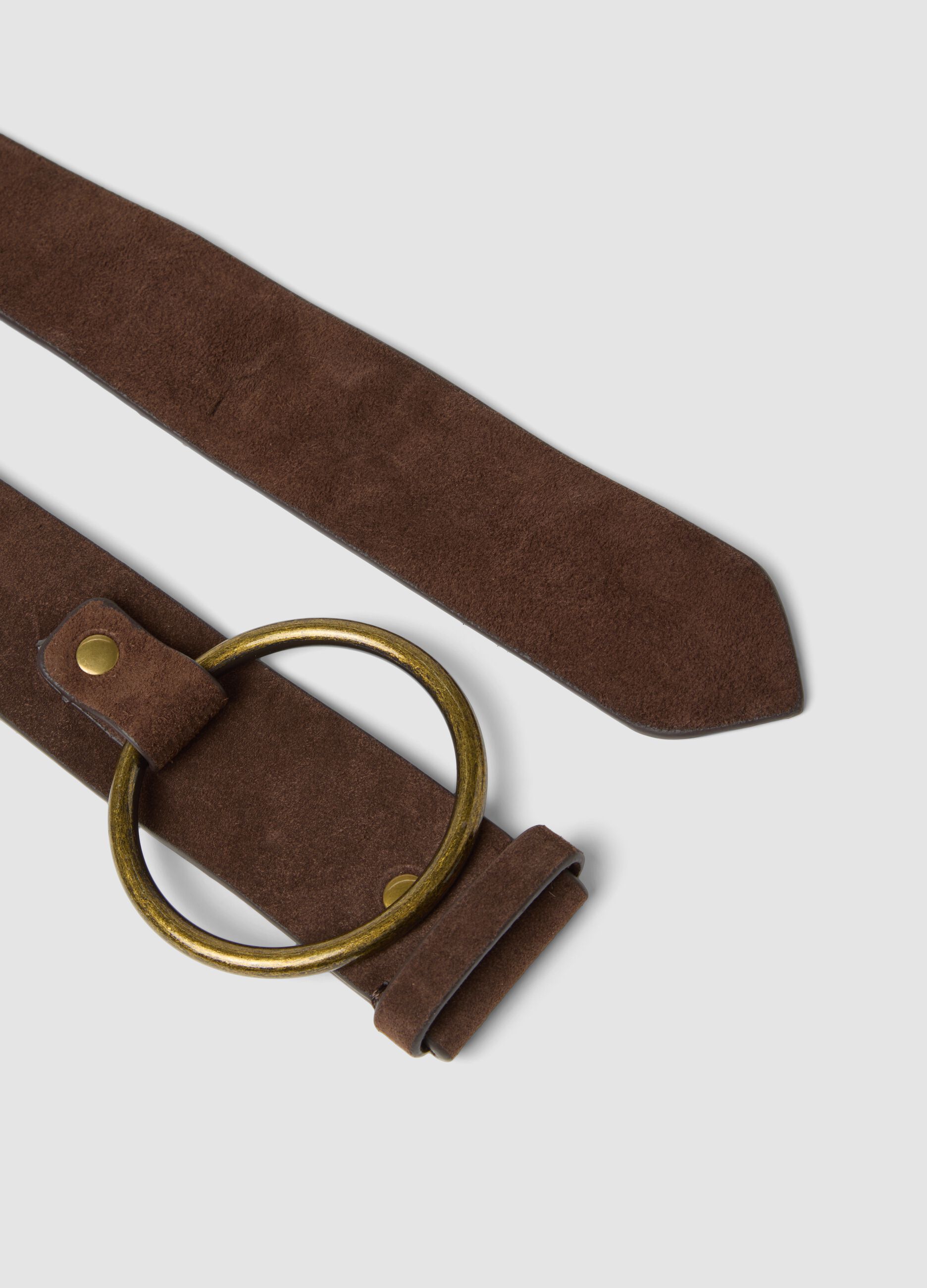Cintura marrone in vera pelle con fibbia ad anello