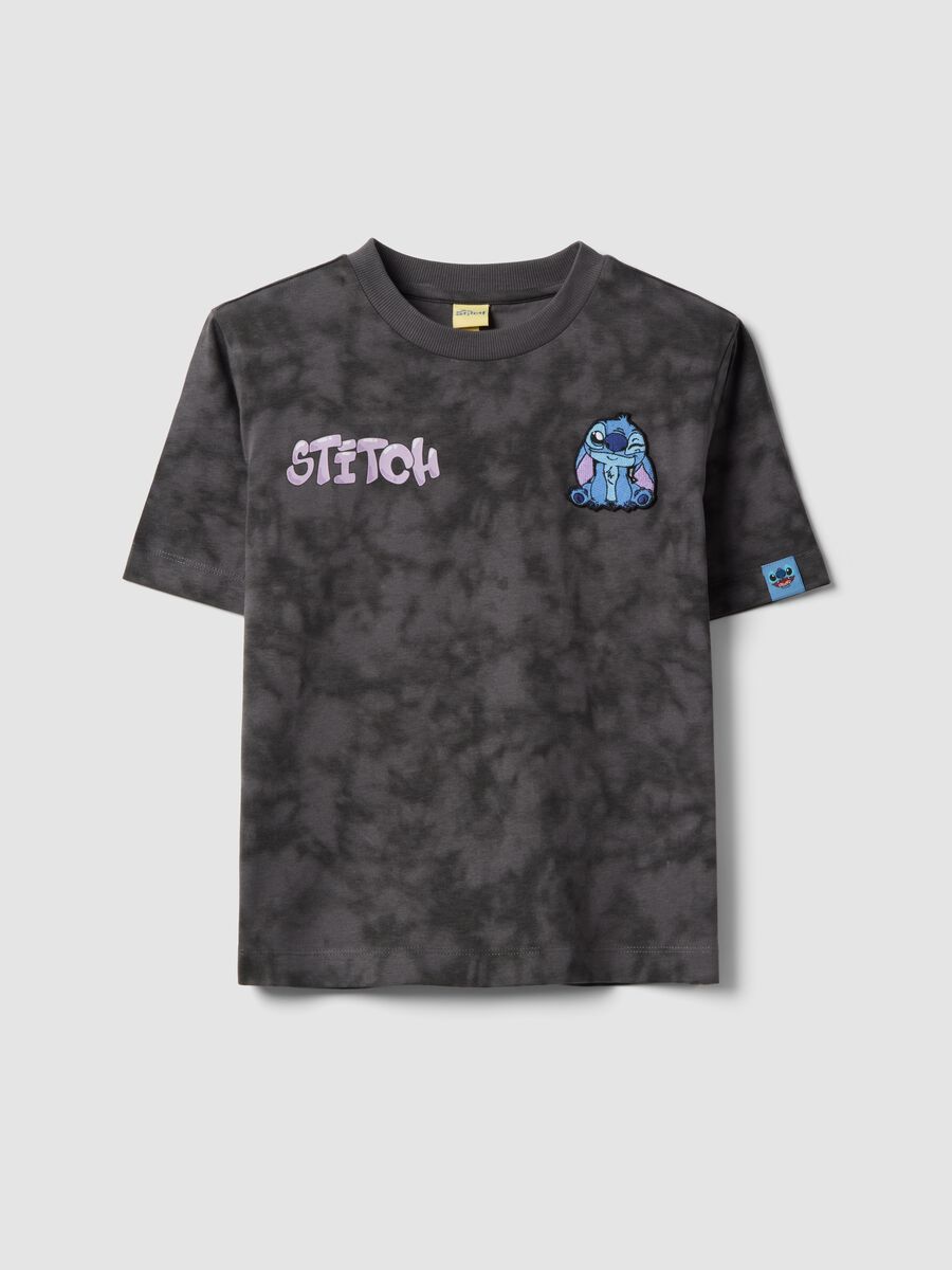 T-shirt in puro cotone grigia da ragazza oversize fit con Stitch_0