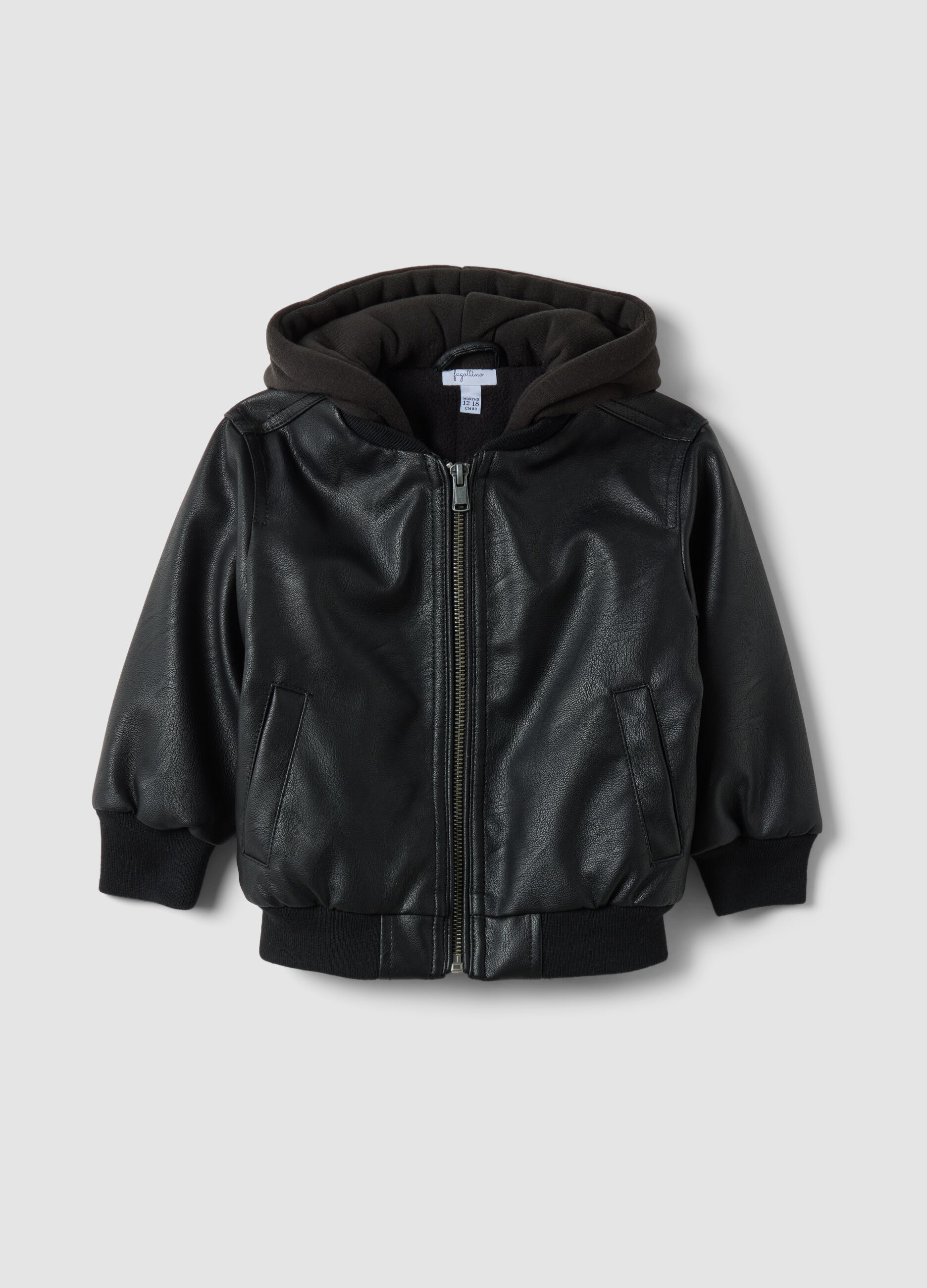 Black padded hooded zip-up bomber jacket for boys