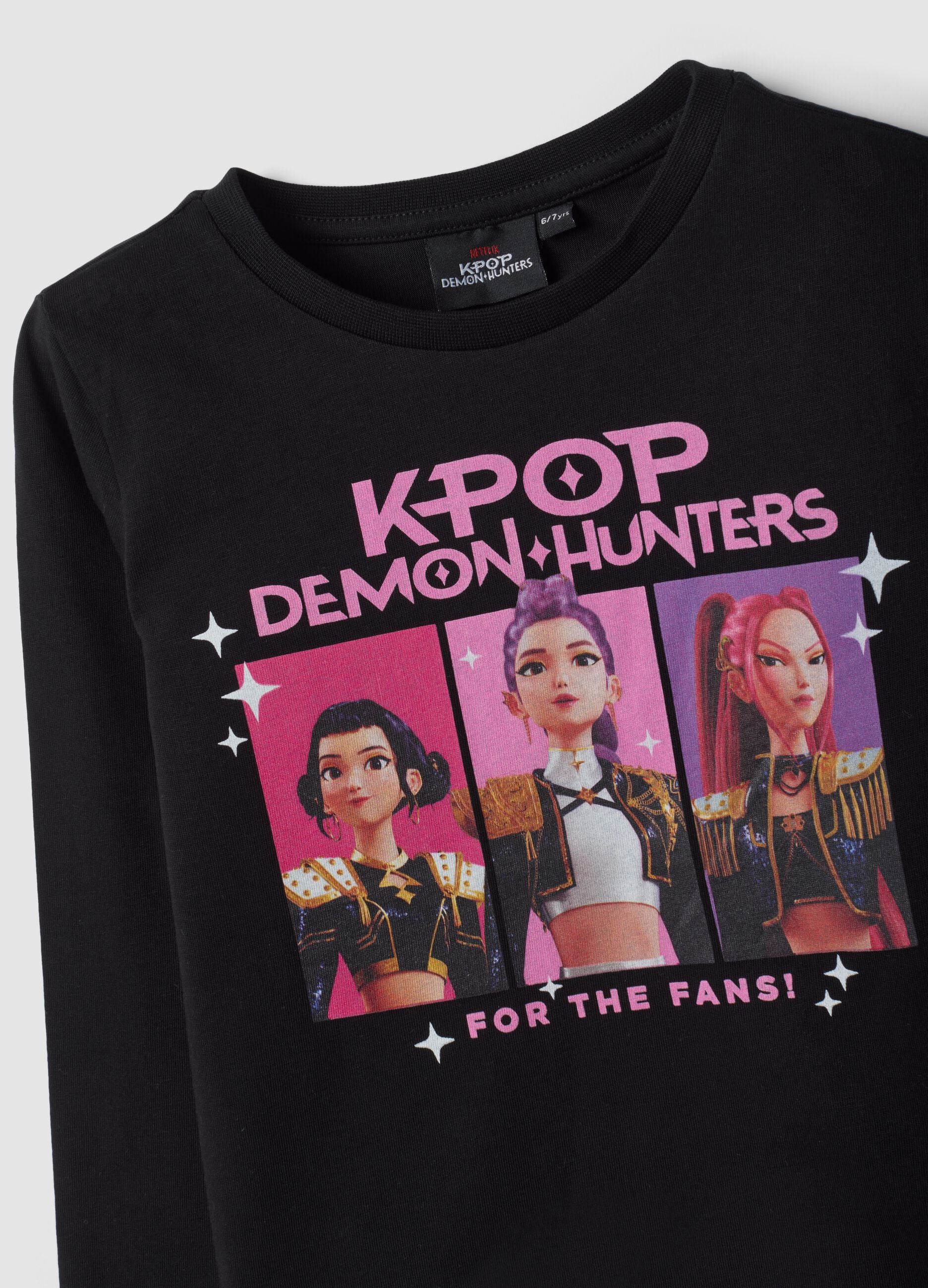 Black pure cotton T-shirt with K-Pop Demon Hunters print