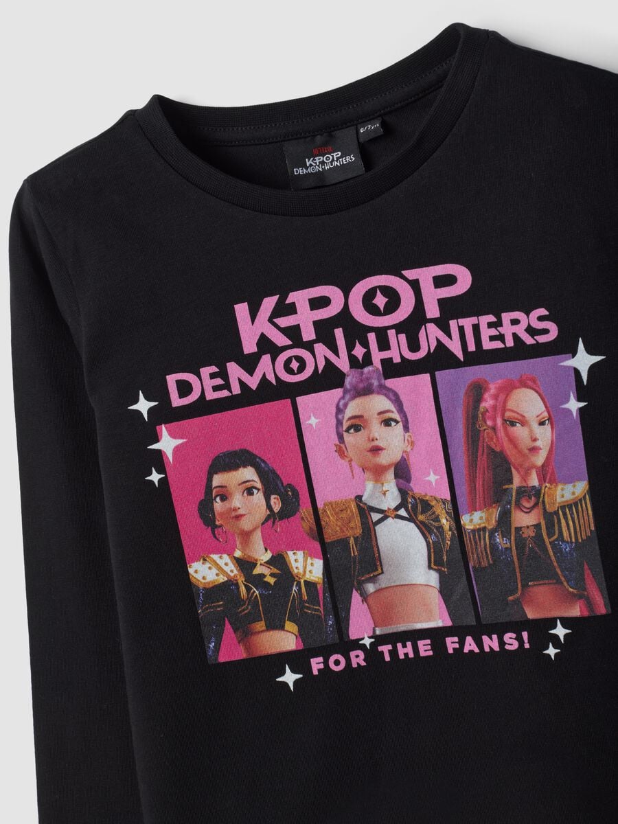 Black pure cotton T-shirt with K-Pop Demon Hunters print_2