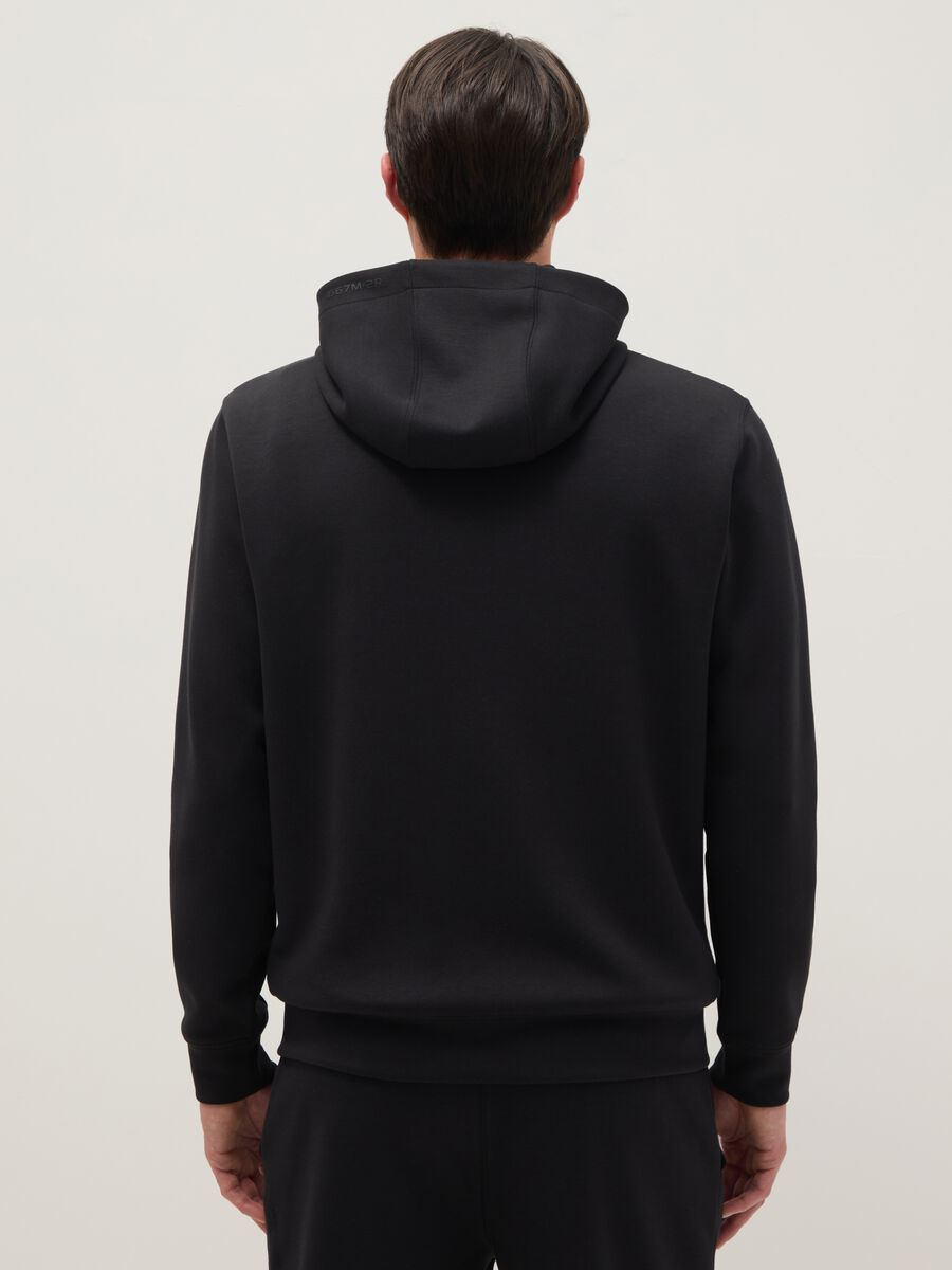 Black regular fit hoodie with front zip collar_2