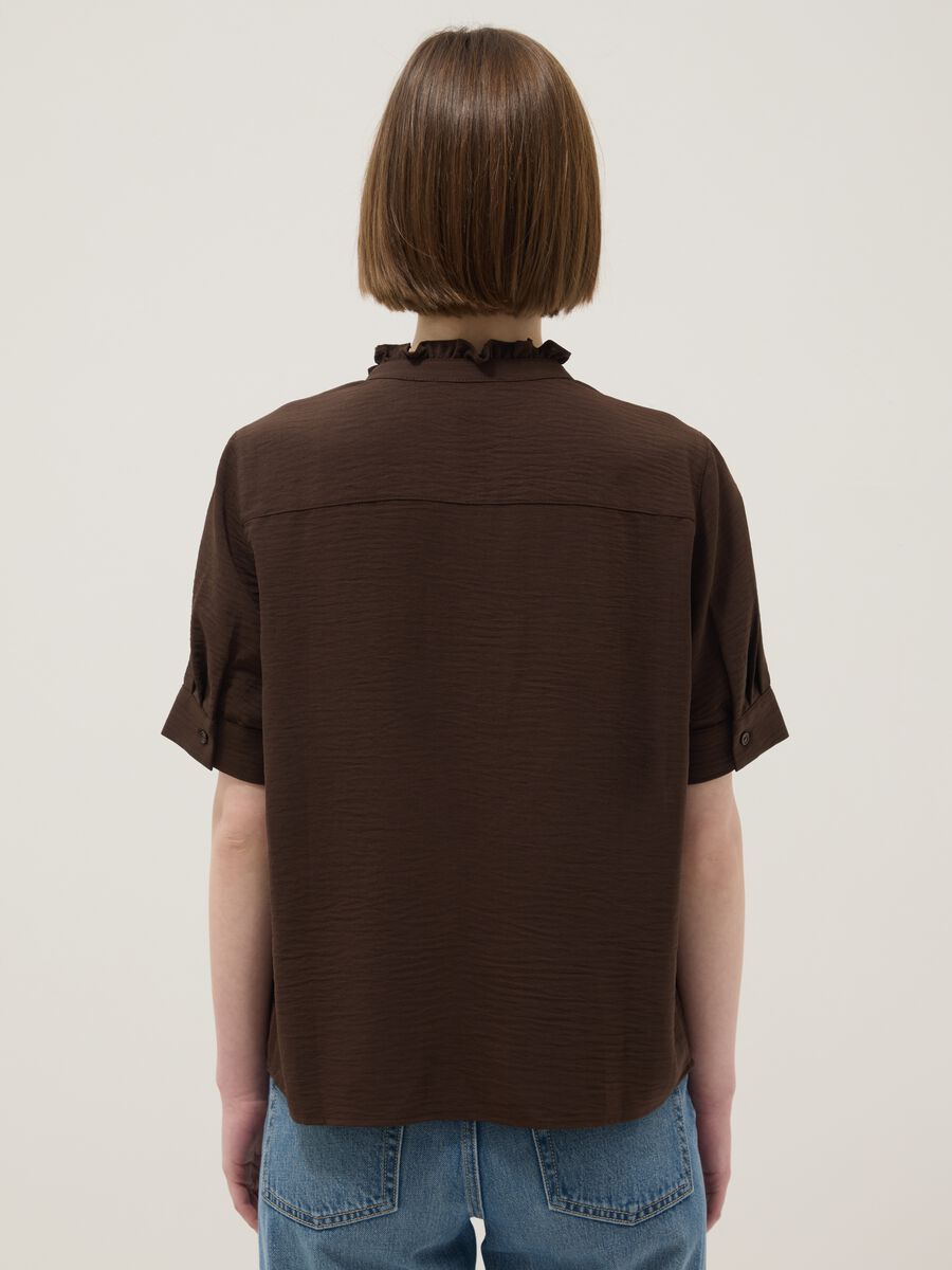 Camicia a maniche corte in puro cotone marrone regular fit_2