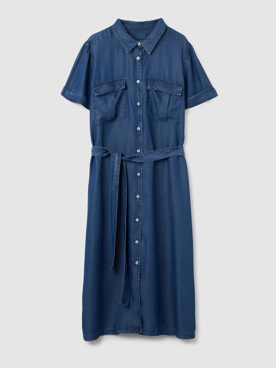 Women's Blue Lyocell Shirt Dress with Regular Fit_0