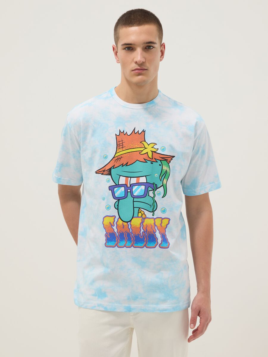 Regular fit sky blue pure cotton T-shirt with Squidward print_0