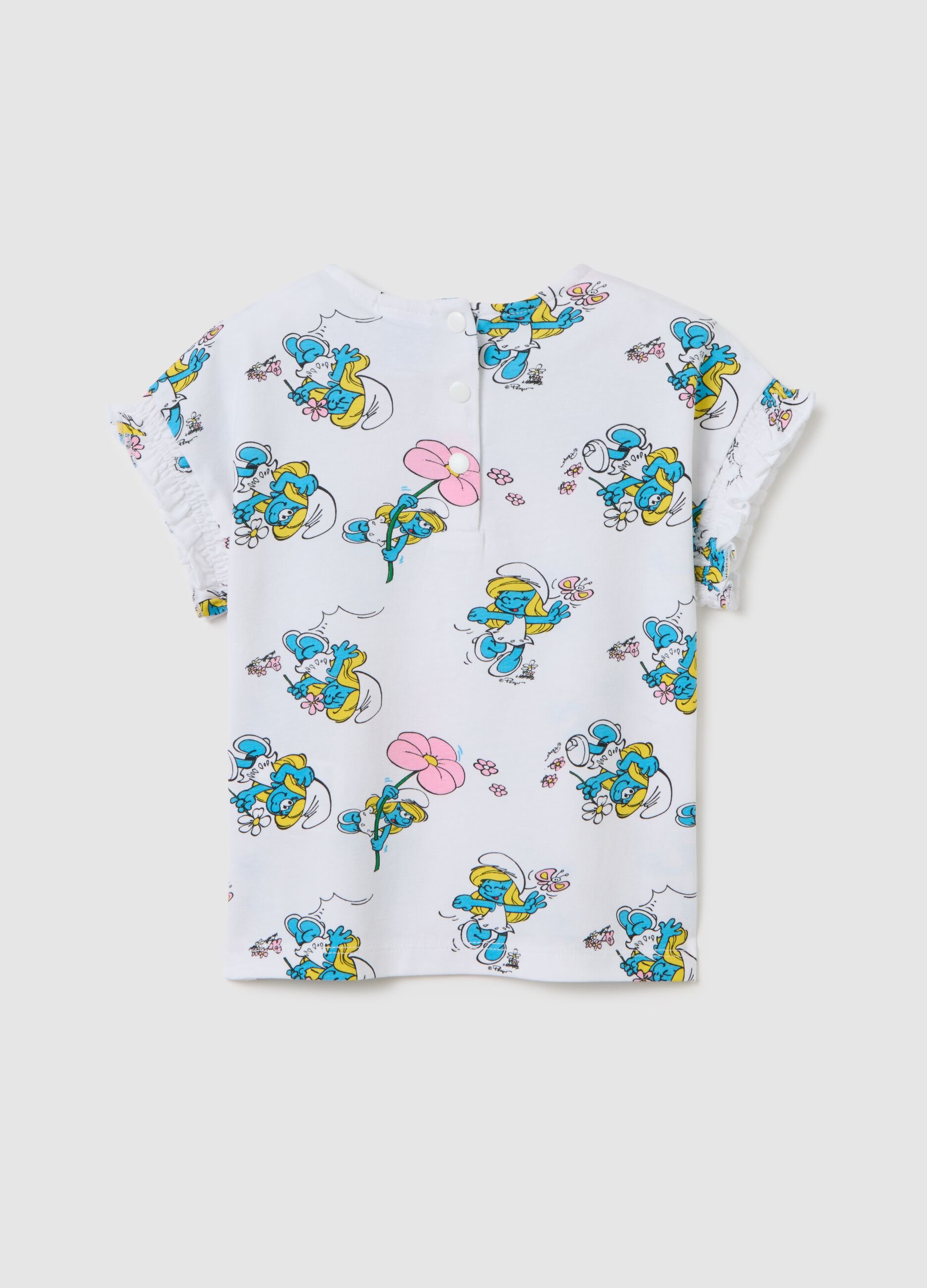 Girls' multicolour cotton regular fit T-shirt with Smurfs print