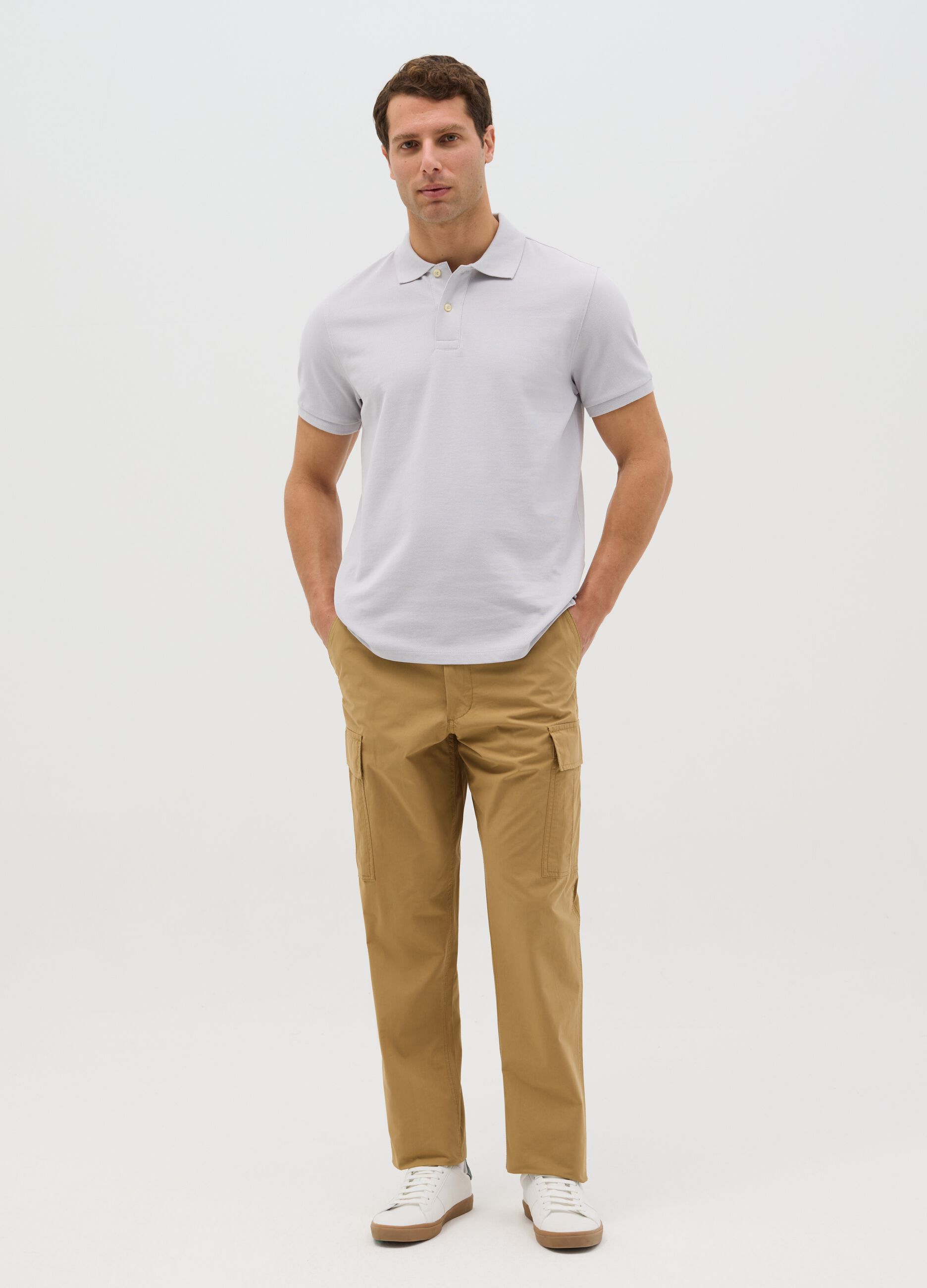 Beige cargo trousers in cotton