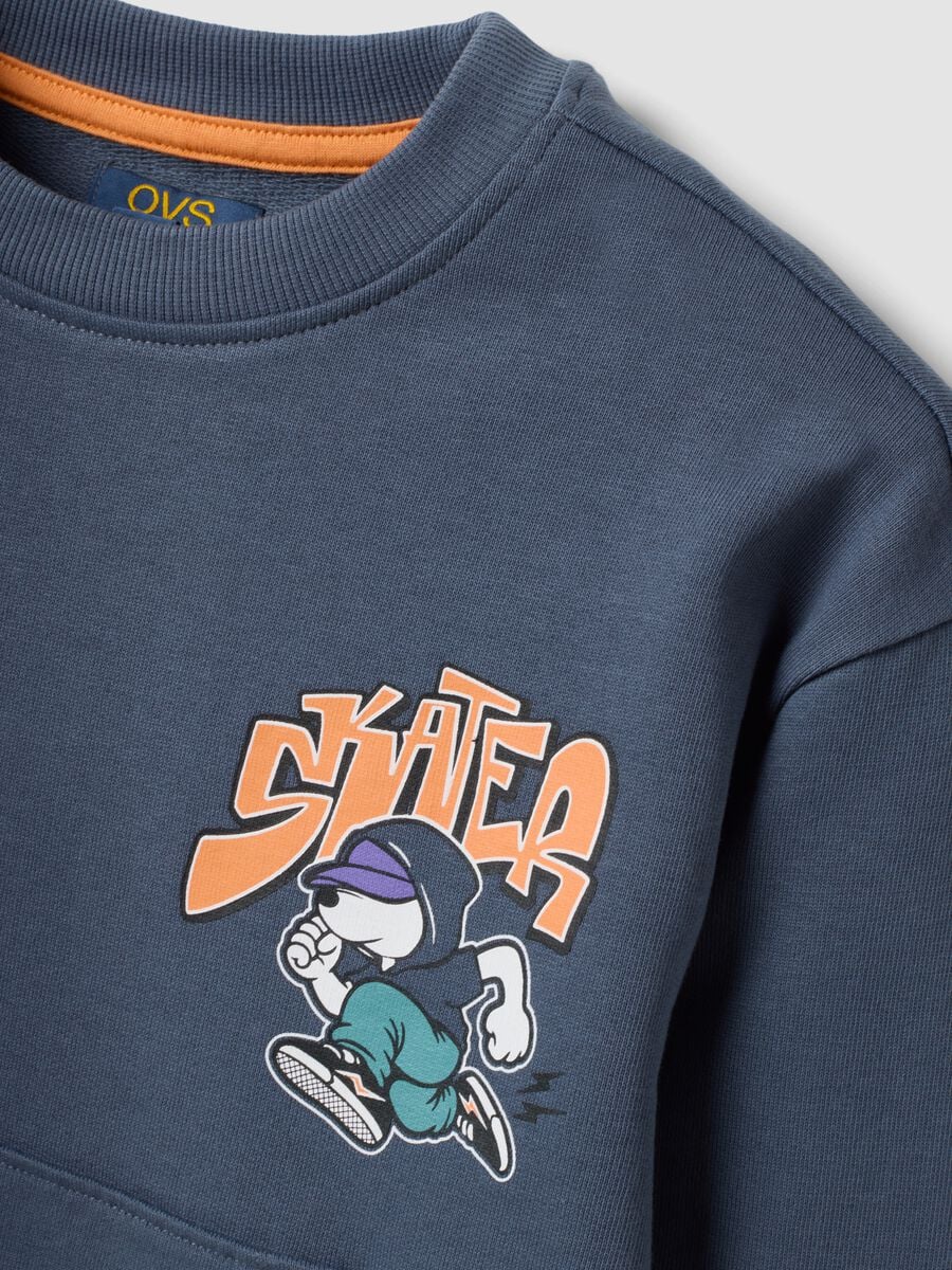 Grey oversized pure cotton hoodie with print and kangaroo pocket for boys_2