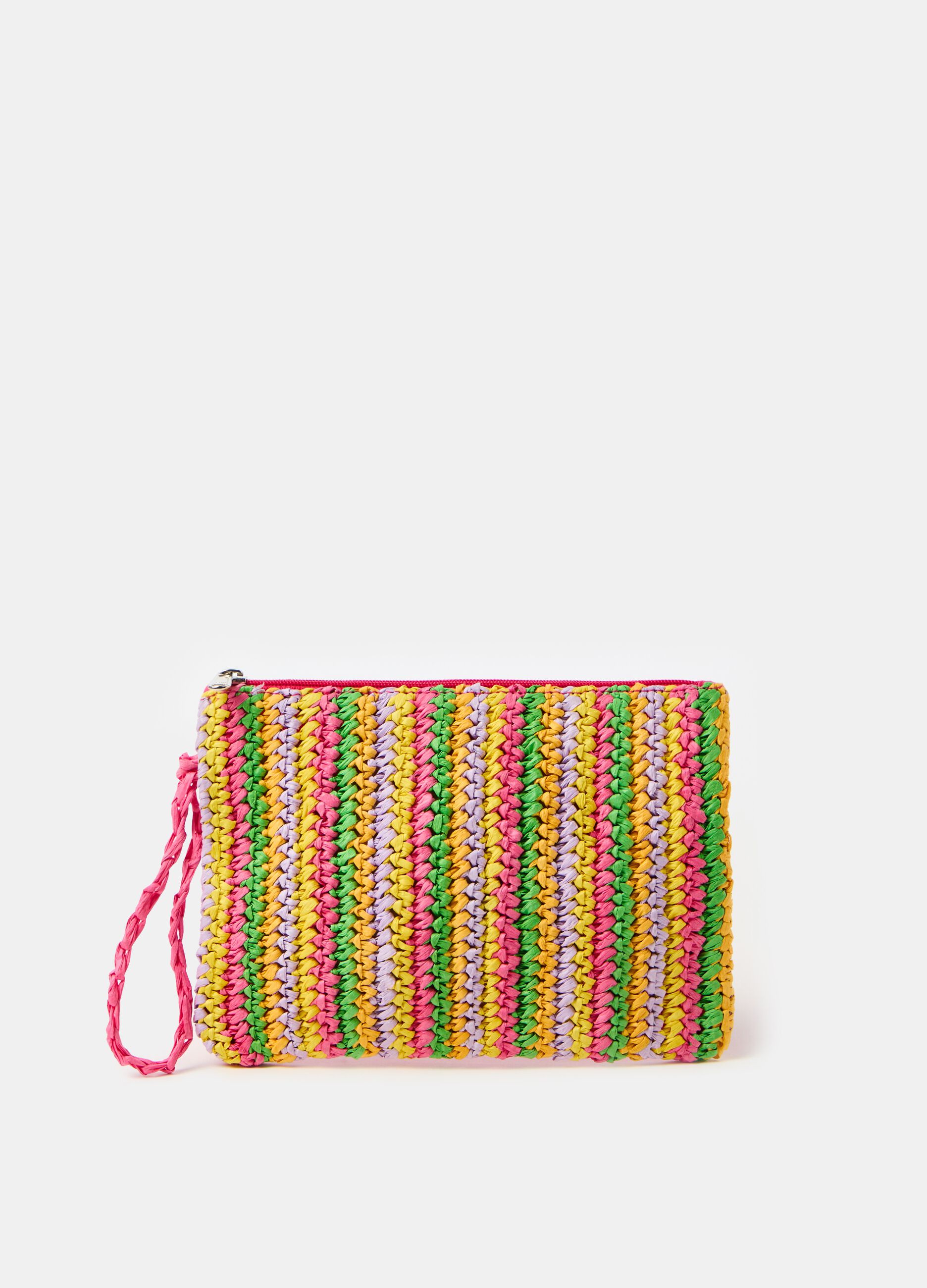 Pochette in rafia a righe multicolor