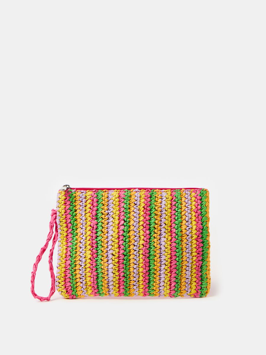 Multicoloured striped raffia clutch bag_0