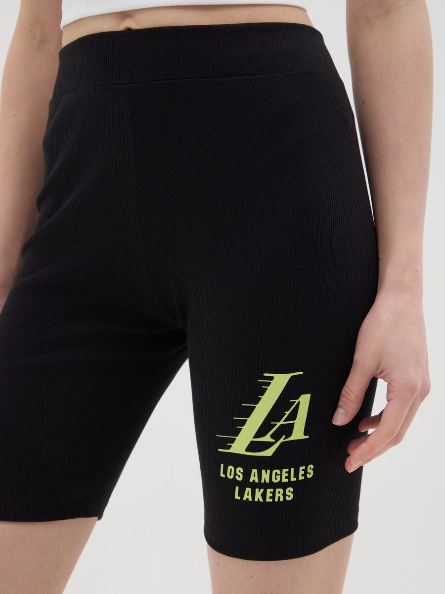 Black cycle shorts with NBA Los Angeles Lakers print_2