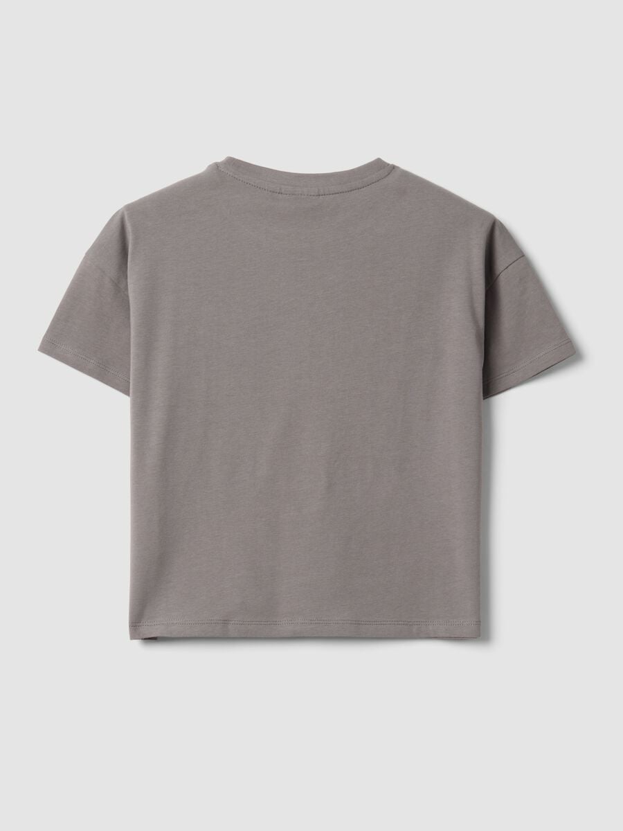 T-shirt grigia in cotone elasticizzato con stampa capibara per bambina_1