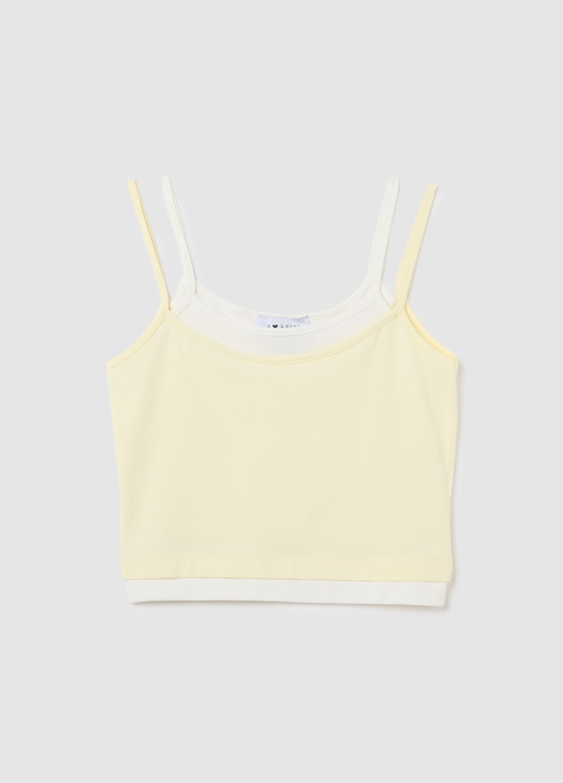 Tank top da donna in cotone elasticizzato giallo con bretelle sottili