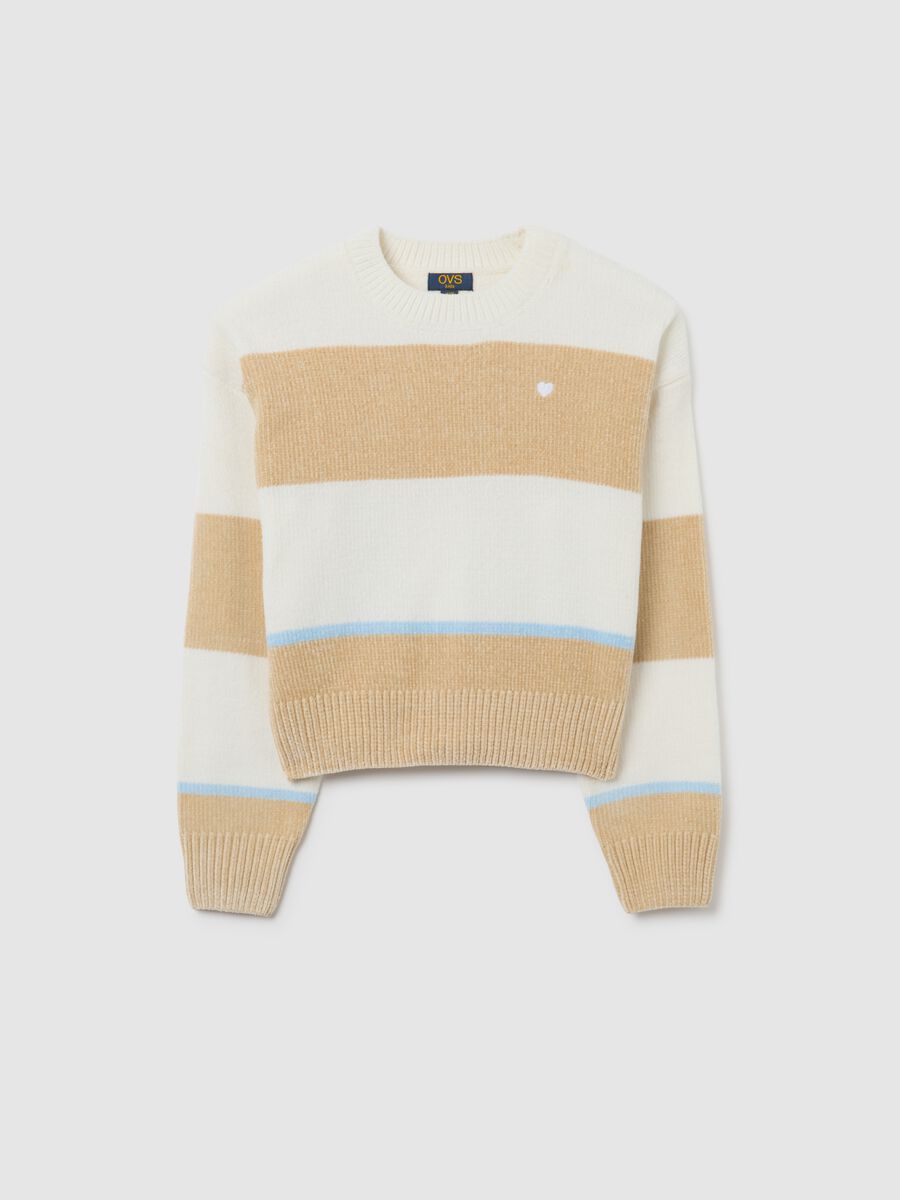 Girls' Regular Fit Multicoloured Striped Crew Neck Jumper_0