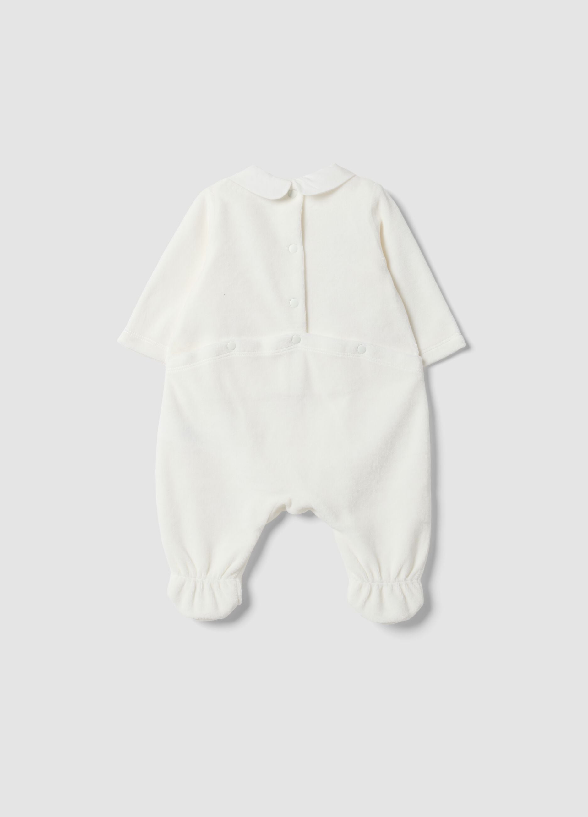 White organic cotton-blend sleepsuit with collar