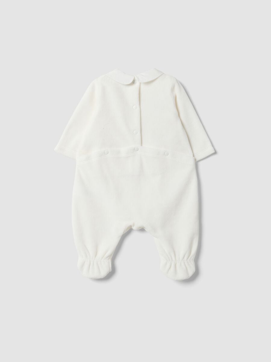 White organic cotton-blend sleepsuit with collar_1
