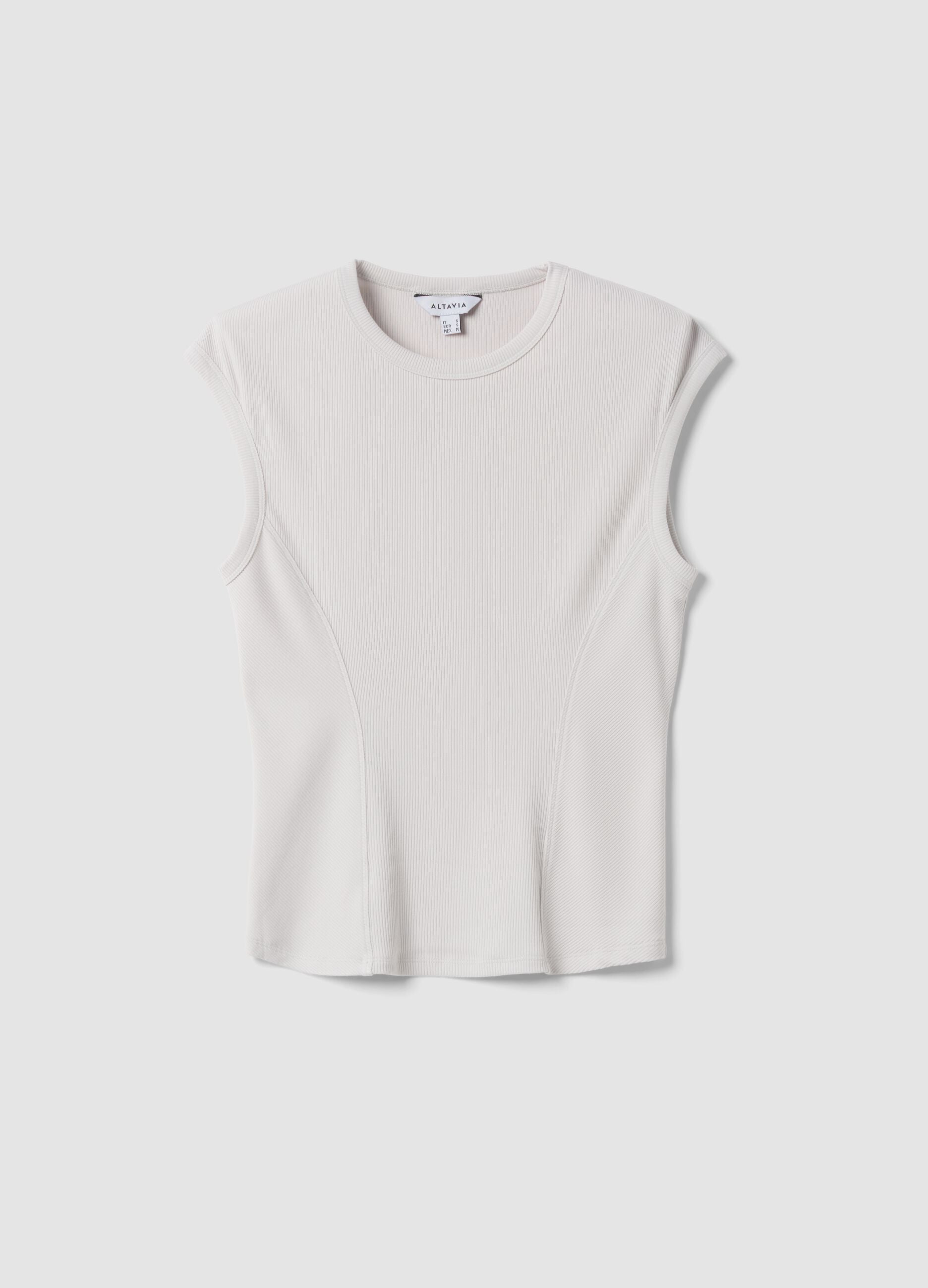 T-shirt fitted bianca in modal elasticizzato a costine ALTAVIA STUDIO