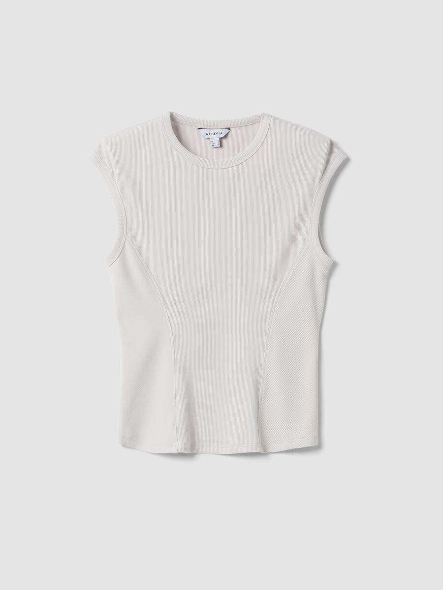 T-shirt bianca in modal elasticizzato a girocollo_5