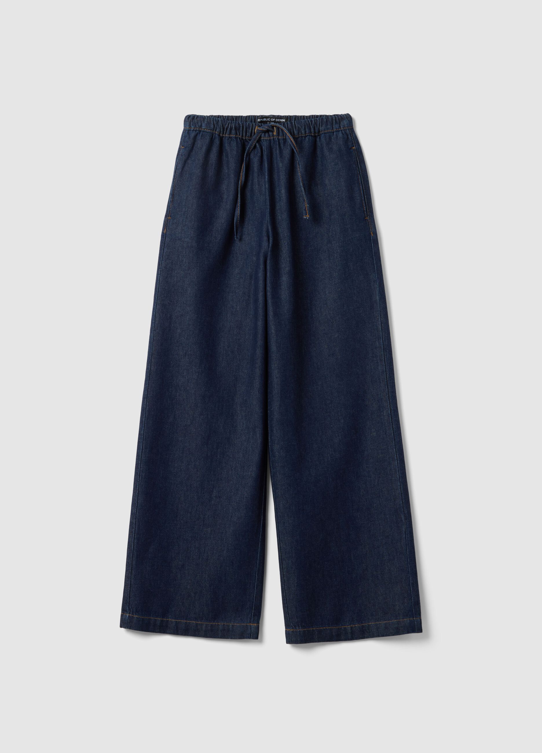 Pure Cotton Blue Denim Jogger Trousers Regular Fit