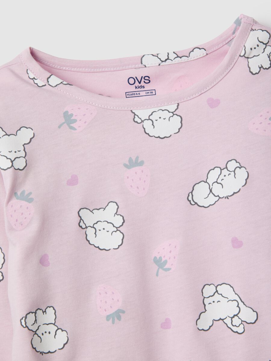 Pink pure cotton regular fit pyjamas with prints for girls_2