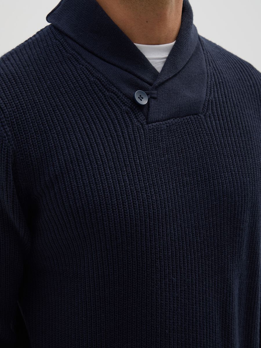 Blue sweater with shawl collar regular fit_3