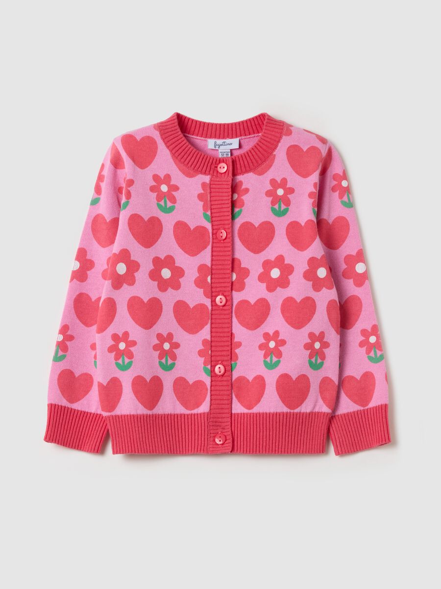 Cardigan with all-over hearts and flowers design_0