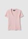 Pink regular fit deep V stretch cotton T-shirt_4