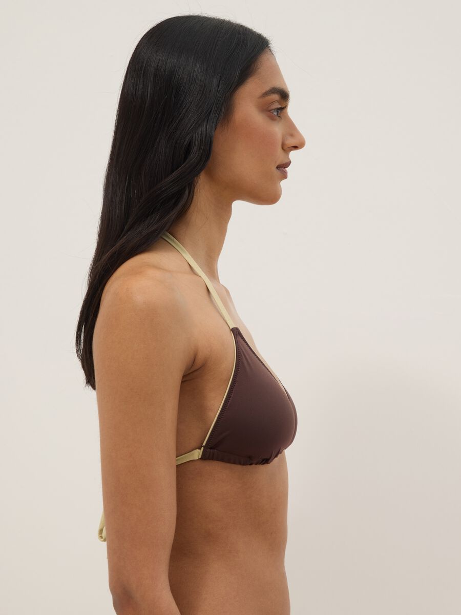 Brown triangle bikini top in stretch fabric_3