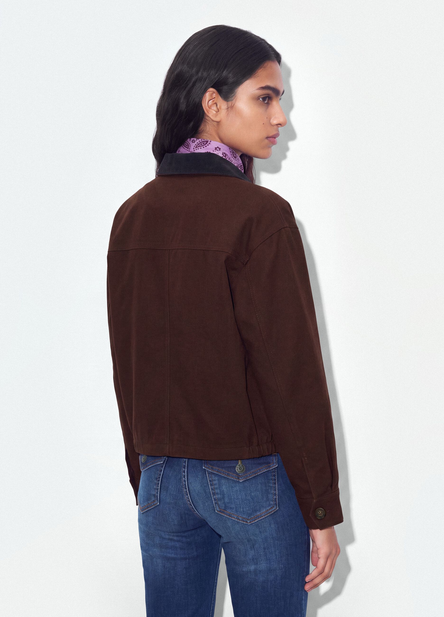 Bomber marrone in puro cotone con colletto a contrasto regular fit