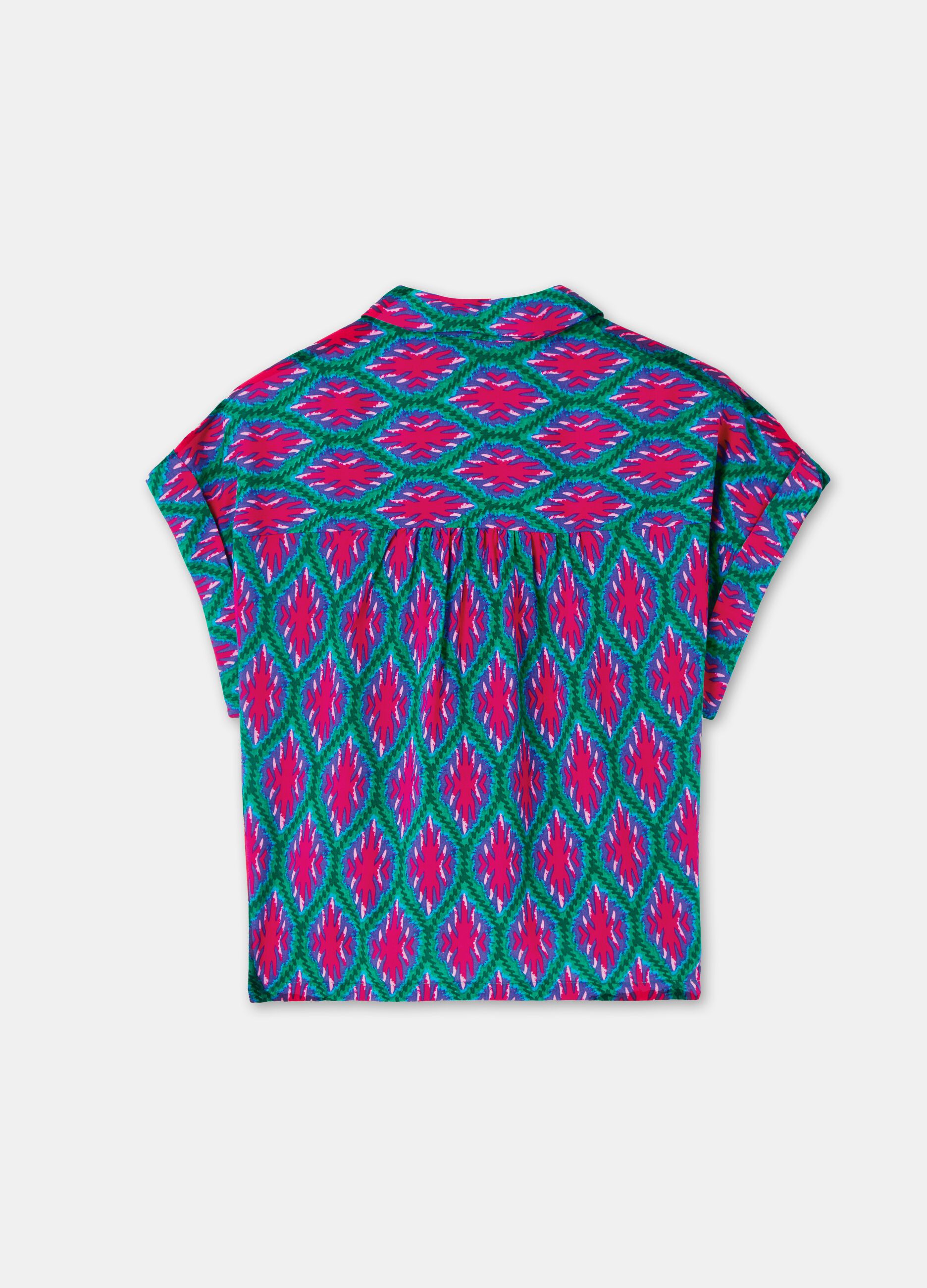 Blusa stampata a maniche corte con coulisse