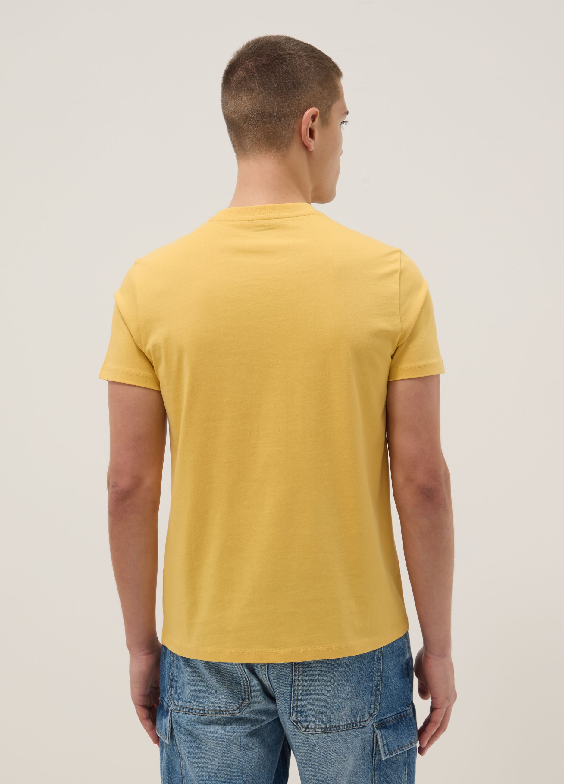 Yellow pure cotton short-sleeve T-shirt