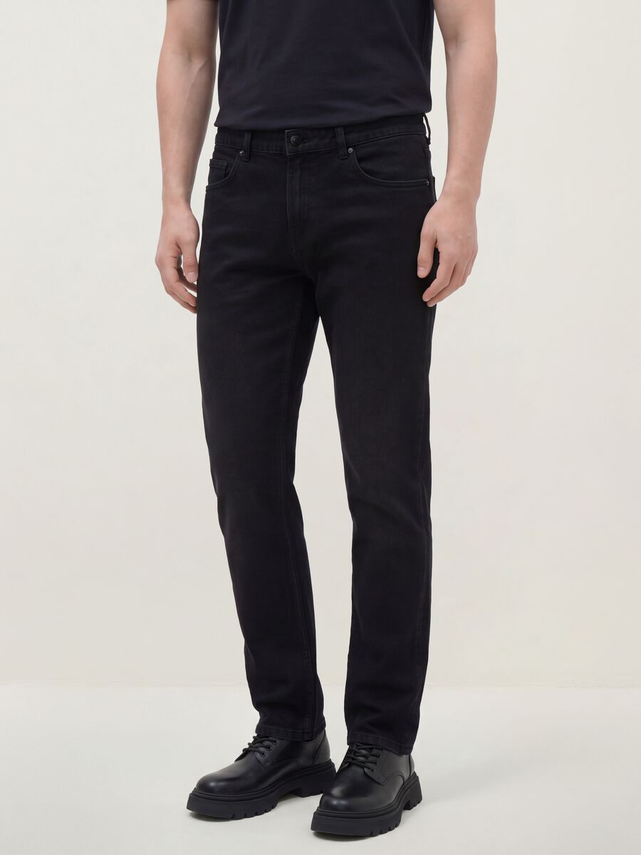 Black denim jeans in cotton-viscose blend, regular fit_1