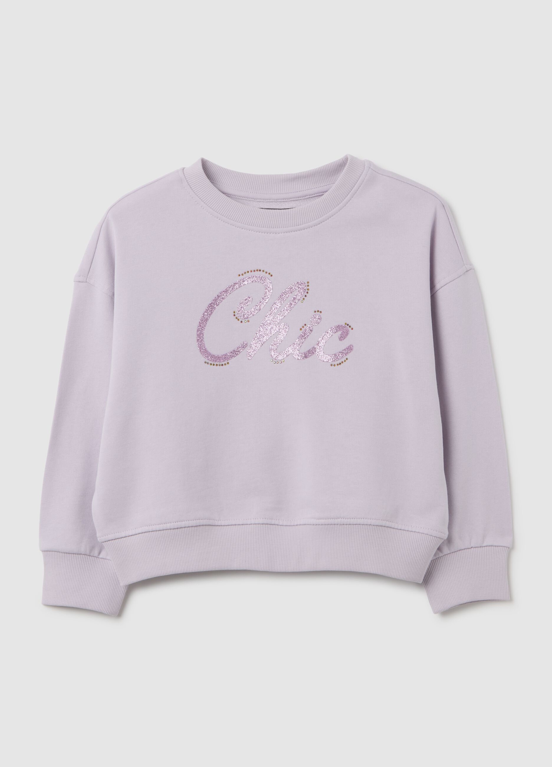 Girl's violet pure cotton sweatshirt regular fit with text