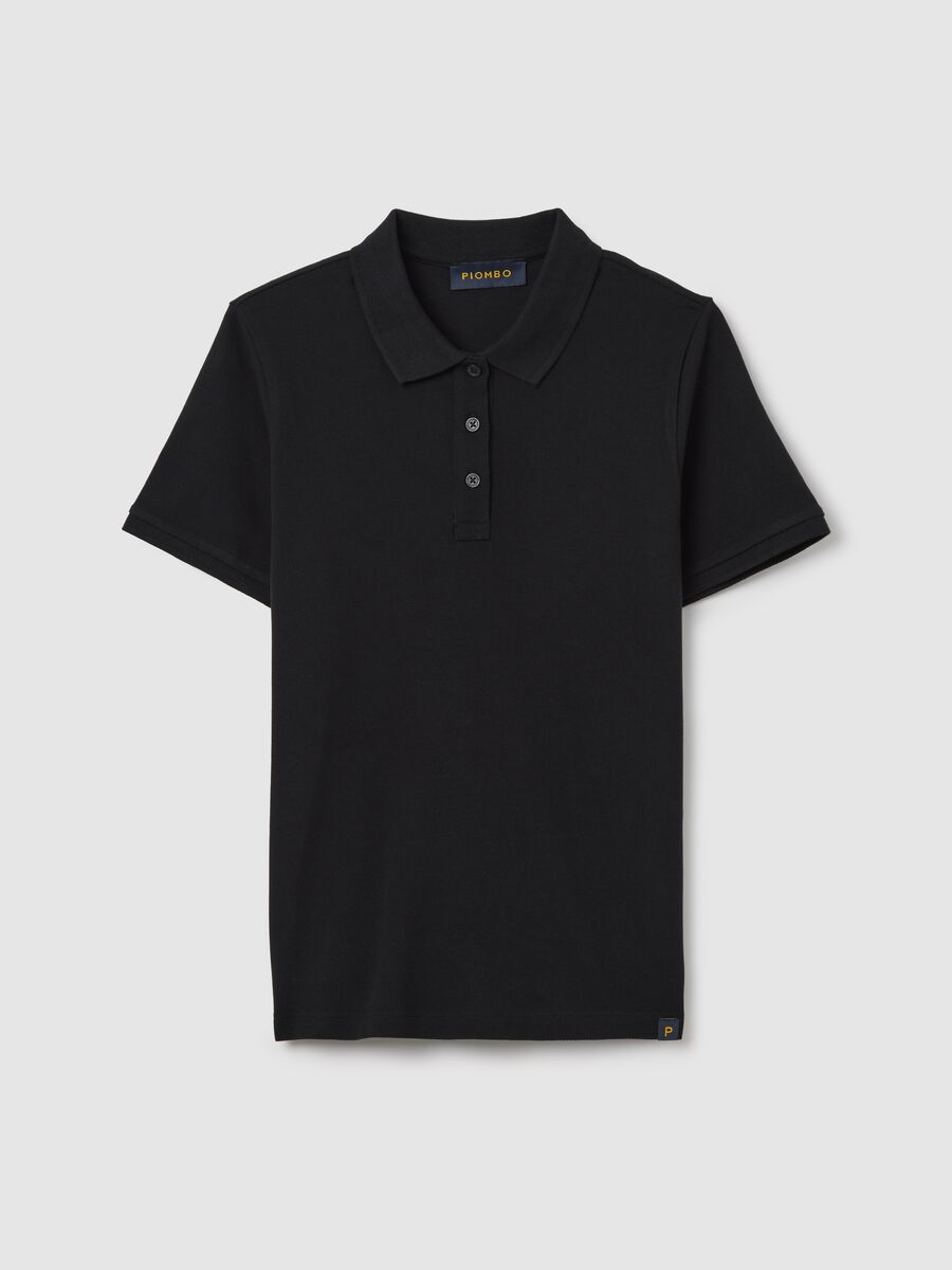 Black short-sleeved polo shirt in piquet_4