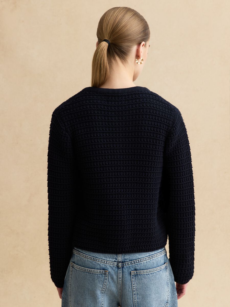 Blue pure cotton regular fit cardigan with gold buttons_2