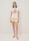 Shorts pigiama giallo in puro cotone con stampe limoni e coulisse rosa_0