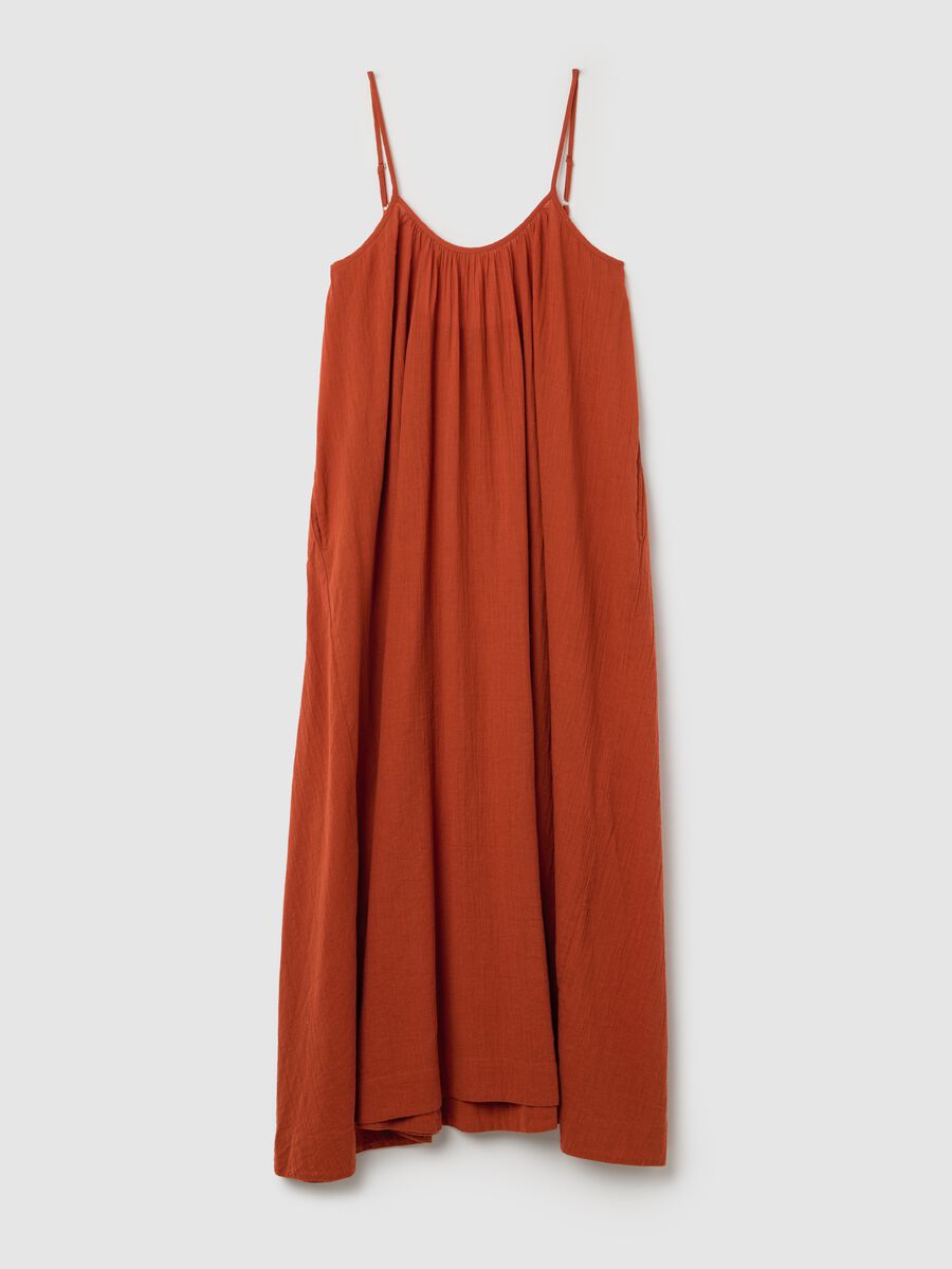 Women's orange full-length sleeveless dress in 100% cotton_4