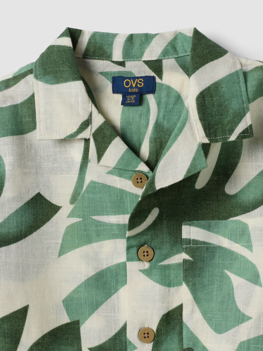 Green pure cotton shirt with tropical print_3