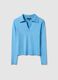 Regular fit blue viscose jumper with polo neck_0
