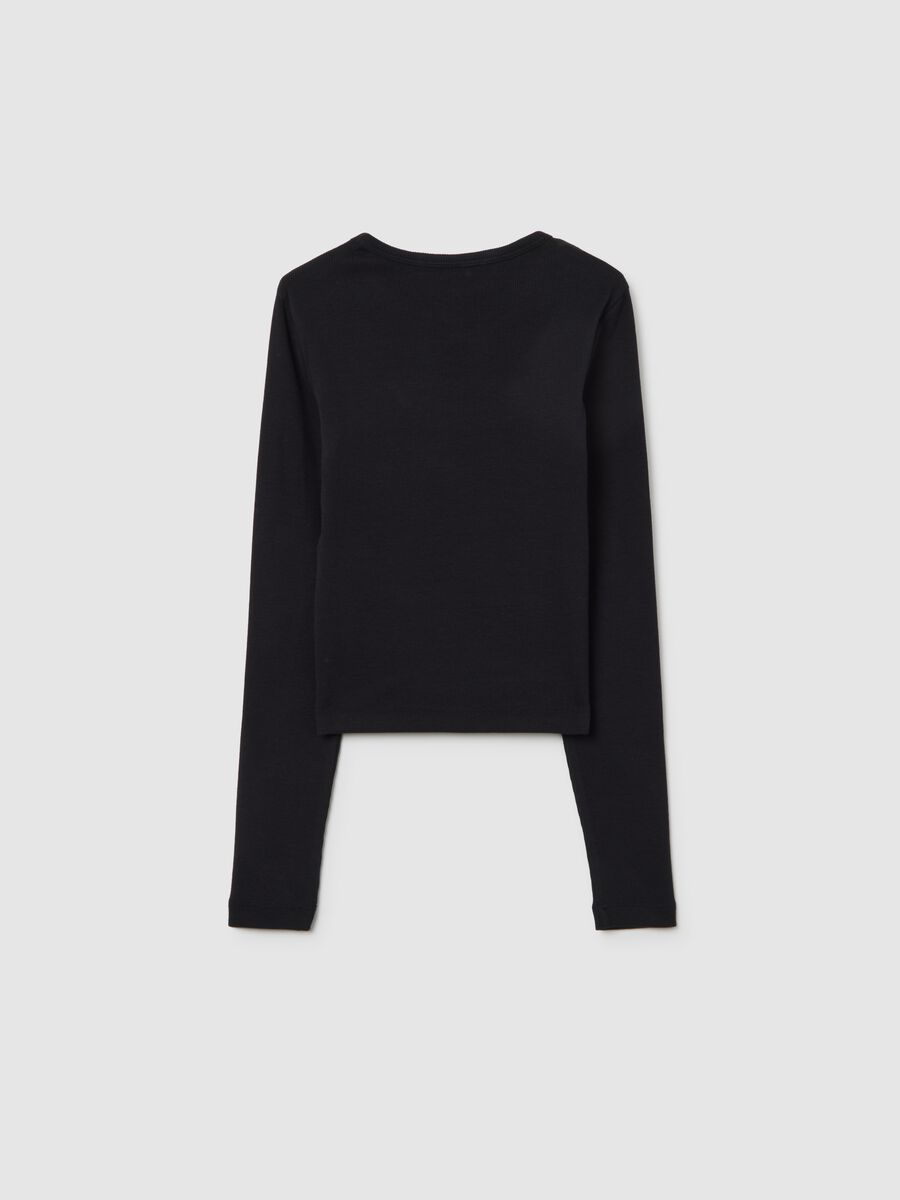 Maglietta nera da ragazze in cotone elasticizzato regular fit_4