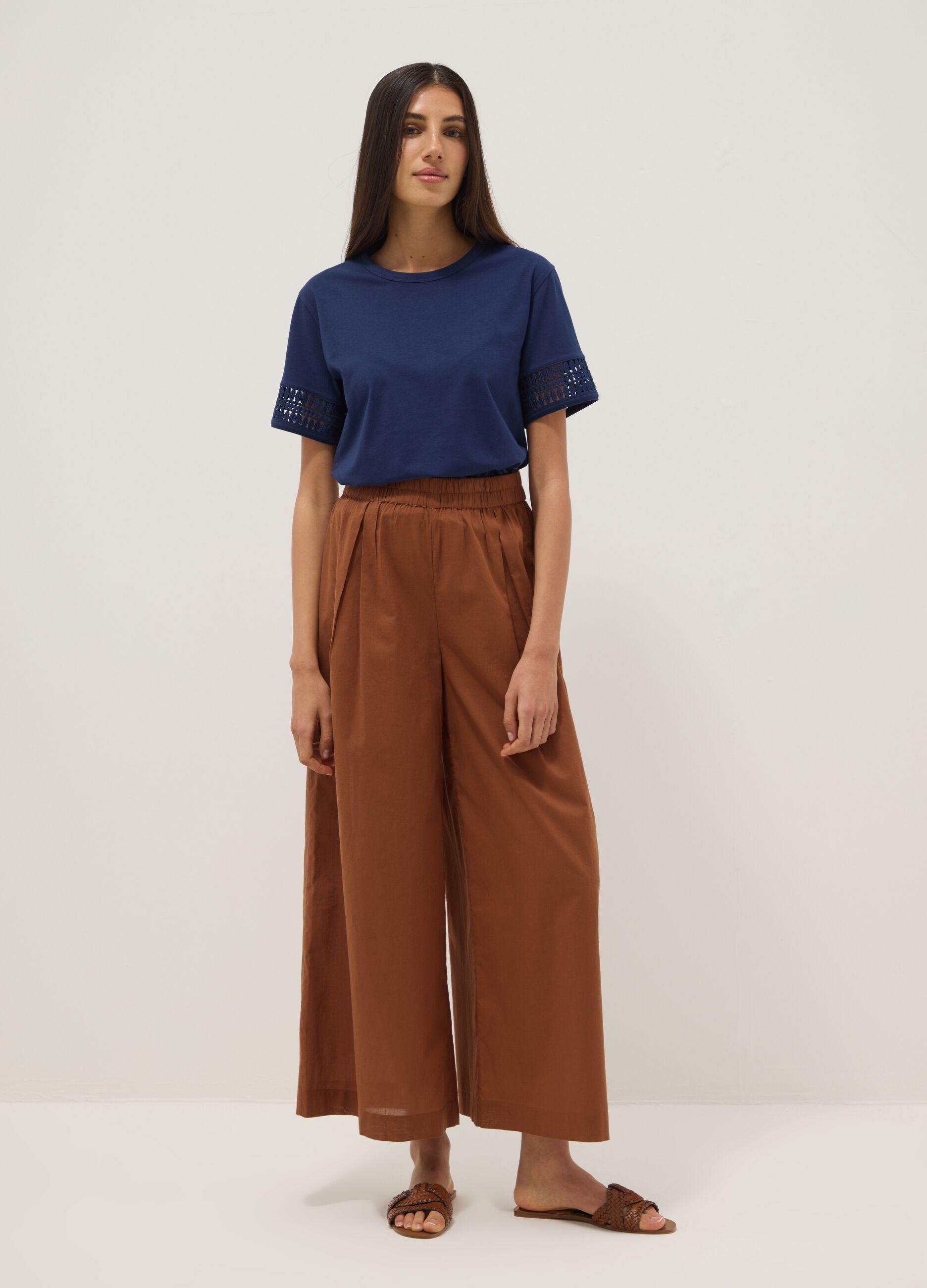 Blue short-sleeved pure cotton T-shirt