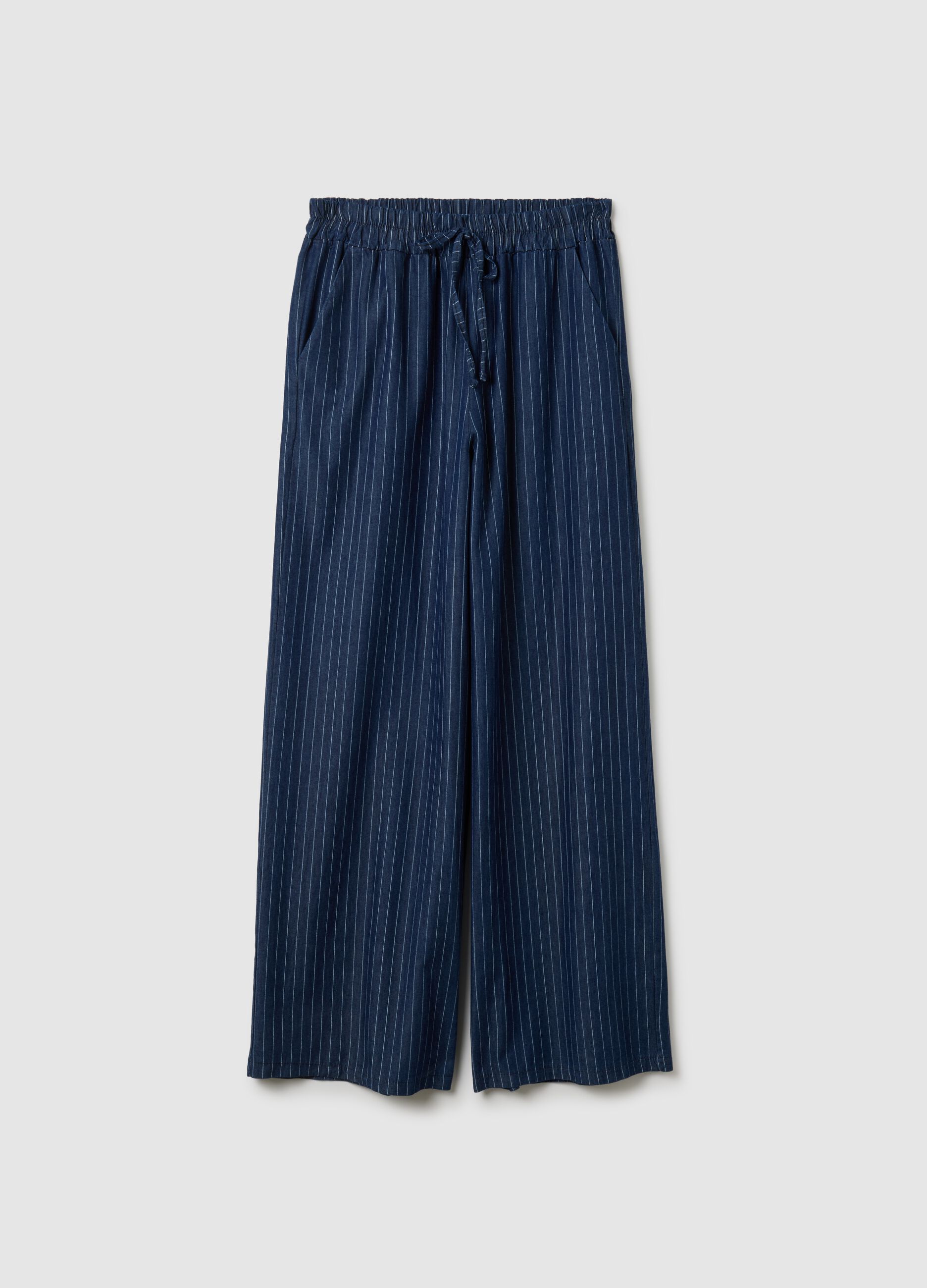 Women's pure cotton blue trousers with regular fit