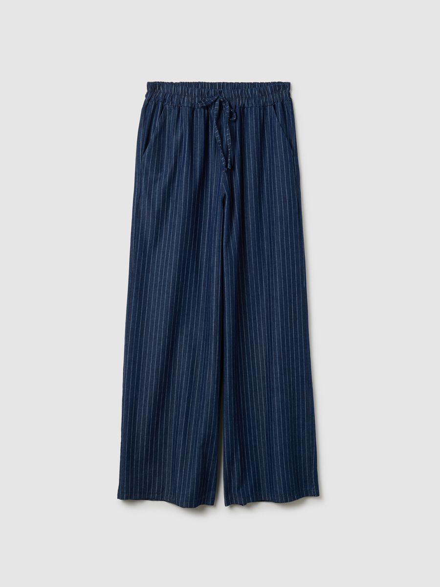 Women's pure cotton blue trousers with regular fit_4