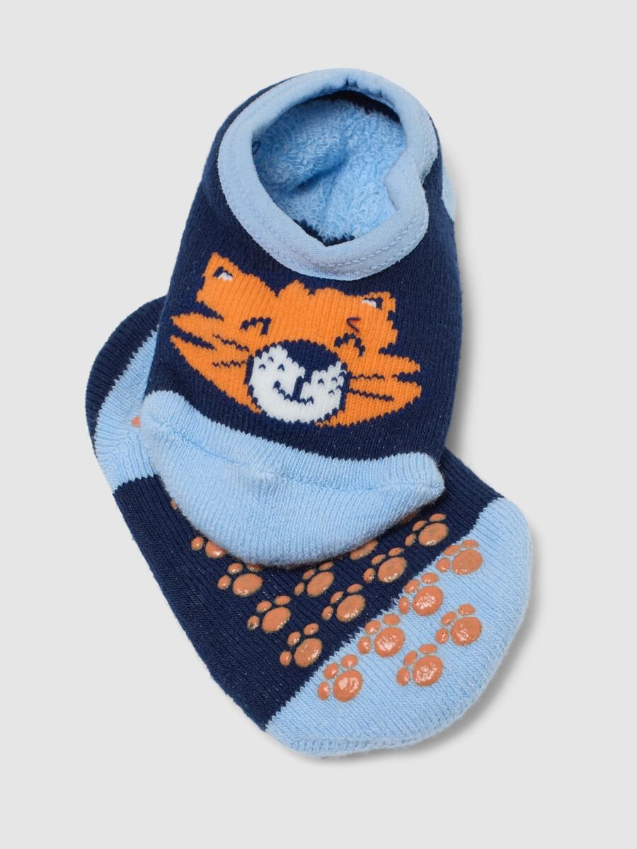 Calze antiscivolo in misto cotone multicolor da neonato con tigre_2