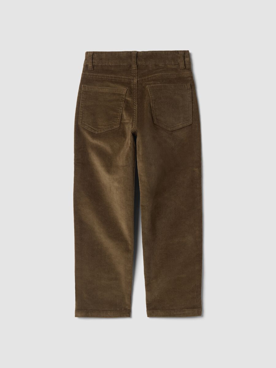 Pantaloni marroni in cotone elasticizzato a coste_1